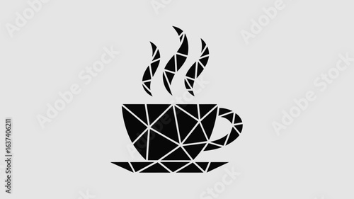 Steaming geometric coffee cup icon with abstract design, perfect for modern cafes and beverage branding, creating warmth and inviting ambiance for customers.
