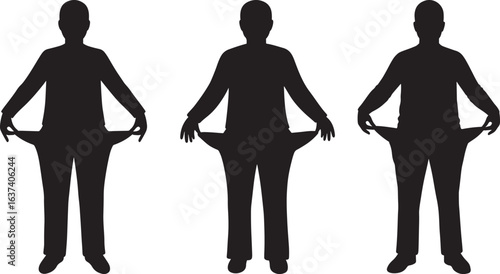 Three figures showing empty pockets silhouette