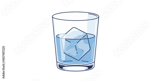 Cool Refreshment Glass of chilled water with one ice cube inside, refreshing drink
