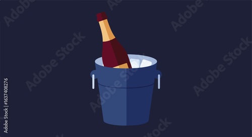 Bottle of wine, inside a blue ice bucket