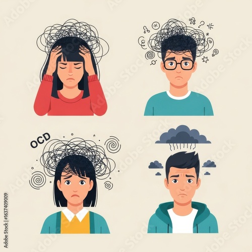 Illustration depicting individuals experiencing various forms of mental distress