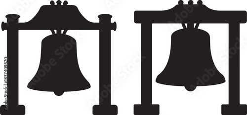 Two ornate bell structures silhouette