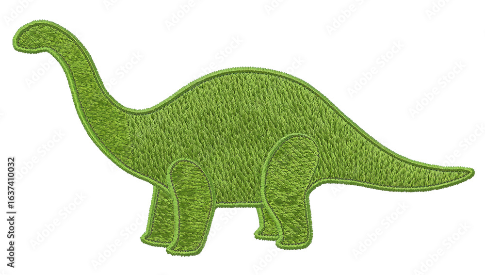 Naklejka premium Embroidered green brachiosaurus patch evokes prehistoric charm and childhood nostalgia