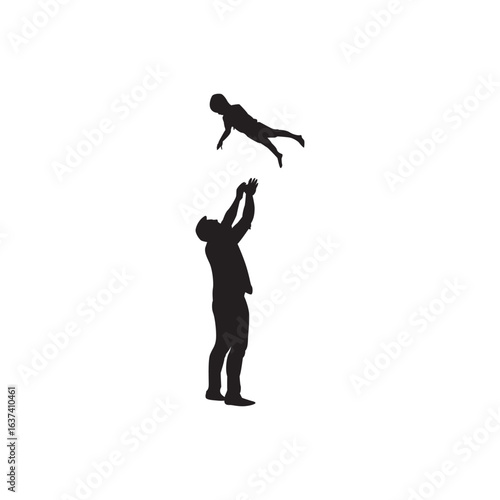 Father tossing child silhouette. Happy dad throwing child in the air, family love. 