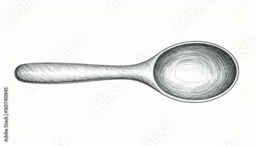 Detailed hand-drawn illustration of a wooden spoon, showcasing its grain and smooth bowl.