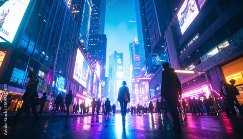 Wallpaper Mural Nighttime city street scene, vibrant colors, busy Torontodigital.ca