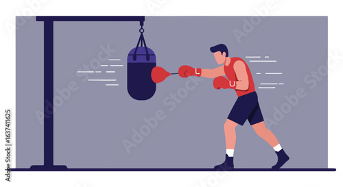 Boxer punching a heavy bag