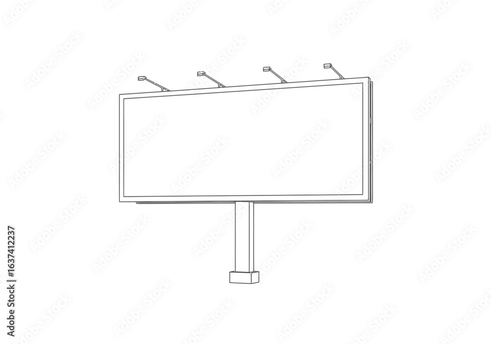 Obraz premium A billboard is displayed with four lights on top elevated by a central pole structure with a square base