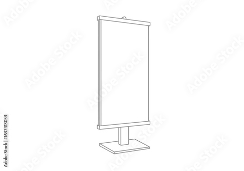 A gray outline drawing of a standing blank board display with a square base