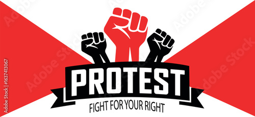 Powerful protest symbol with raised fists and bold text declaring fight for justice