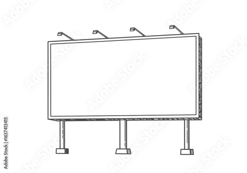 A handdrawn style billboard with three supports no image or text displayed Lights atop
