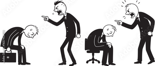 Angry bosses yelling at subordinates silhouette
