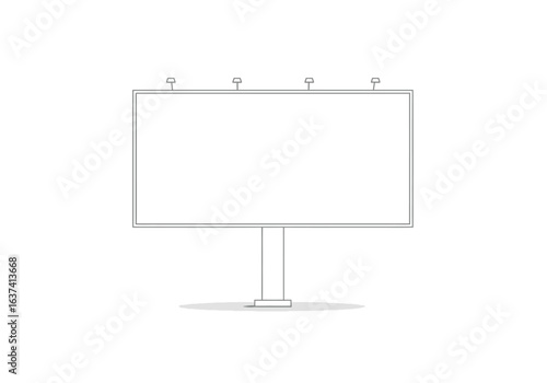 A line drawing of a billboard with 4 lights on top a vertical support and a small square base