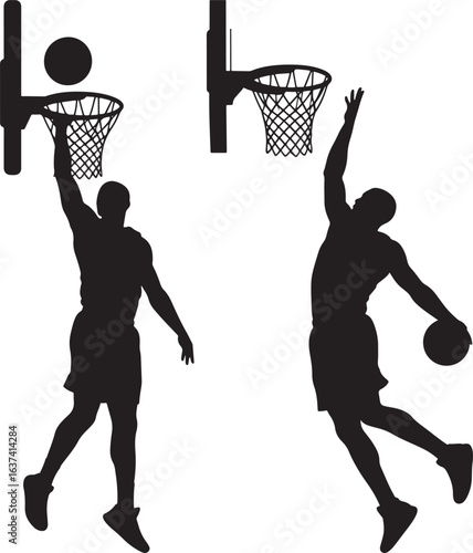Basketball players dunking silhouette action