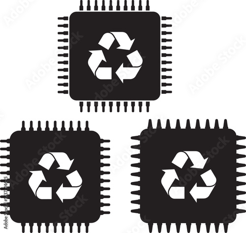 Recycling symbol on computer chips silhouette