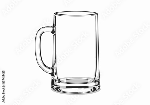 Clear glass beer mug with handle outlined in black