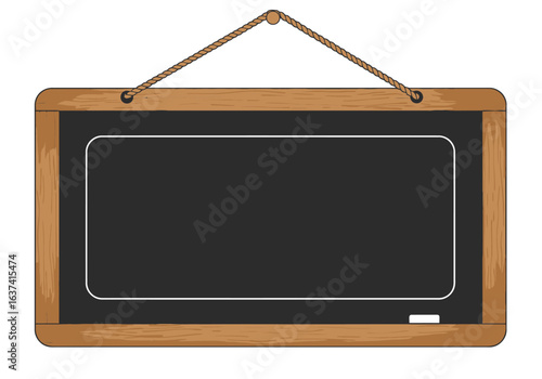 Framed blackboard dark surface white outline eraser rope hanger