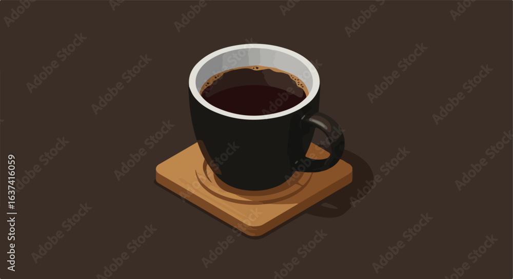 Obraz premium Isometric mug with coffee on a coaster on a dark surface. Great for promotions