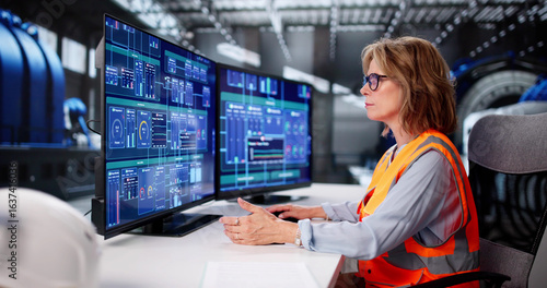 Tableau sur toile Elderly Woman Responsibly Monitoring Operations In Oil