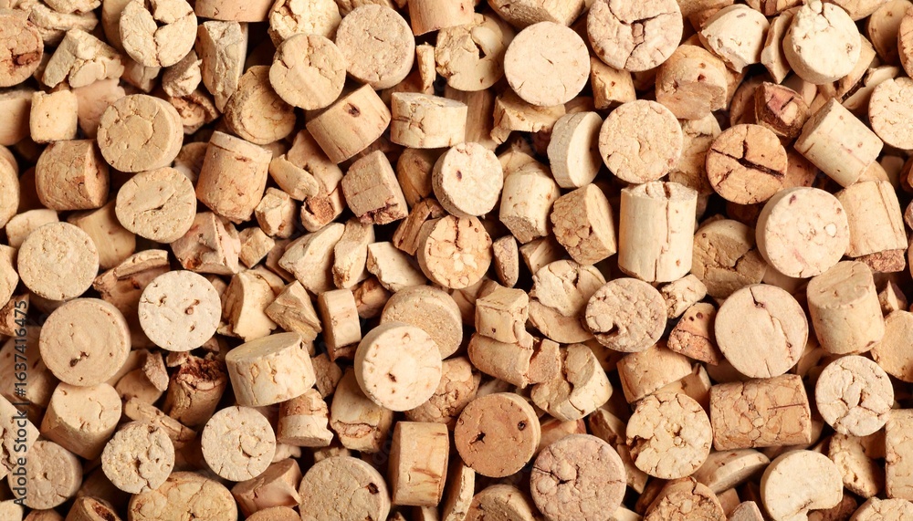 Fototapeta premium A background texture of numerous natural wine corks. A large collection of used bottle stoppers creating a pattern.