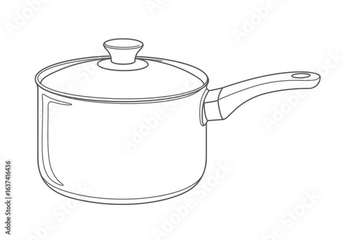 Outline of a saucepan with lid and handle black and white simple vector style