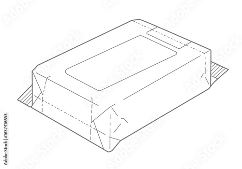 Rectangular package outline drawing sealed with a central recessed area folded ends