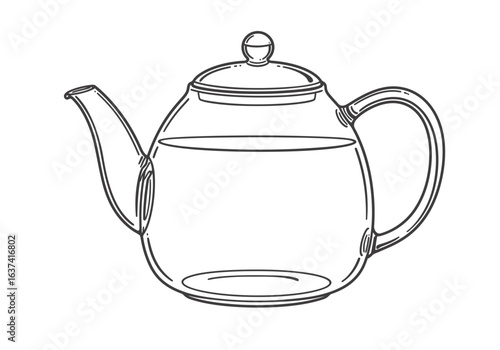 Teapot illustration clear with water rounded shape defined lines spout handle simple design