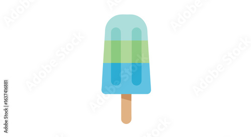 A vibrant popsicle with three layers blue, green, and a lighter blue color