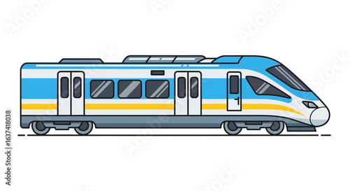 Modern Electric Train Isolated on White Background, Public Transportation