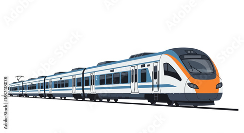 Modern electric train, passenger transport vector illustration isolated