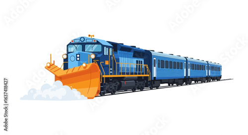 Vintage Diesel Locomotive with Snowplow Attachment Vector Illustration