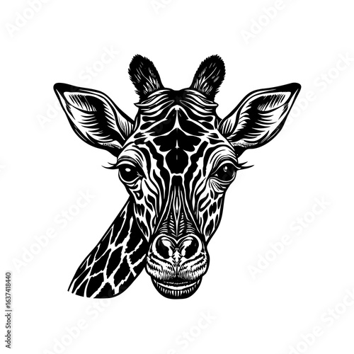Isolated giraffe and zebra vector illustration of their heads as wild mammals