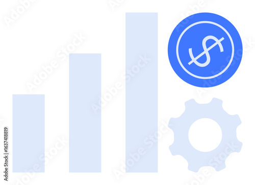 Bar graph, gear, and dollar icon representing business growth, financial management, and operational strategy. Ideal for finance, analytics, optimization, teamwork economy profitability simple