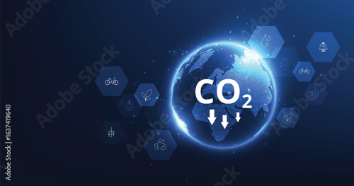 The idea of reducing CO2 emissions to limit global warming. Lower CO2 levels with sustainable development of renewable energy, planting tree, and green energy to stop climate change.	
