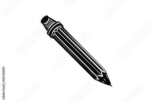 detailed professional high quality A Simple Silhouette of a Pencil Perfect for Illustrations and Designs in Black and White Stylized with Clean Lines and Bold Edges