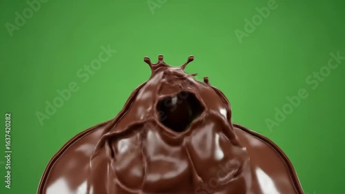 Delicious Chocolate Liquid Splash with Dynamic Motion Isolated on Green Backdrop for Yummy Drink and Dessert Ingredient Concept