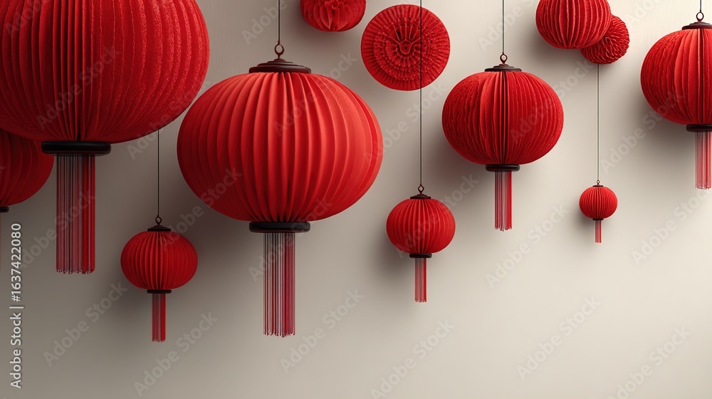 Fototapeta premium Red Paper Lanterns for Festive Decor and Cultural Celebrations