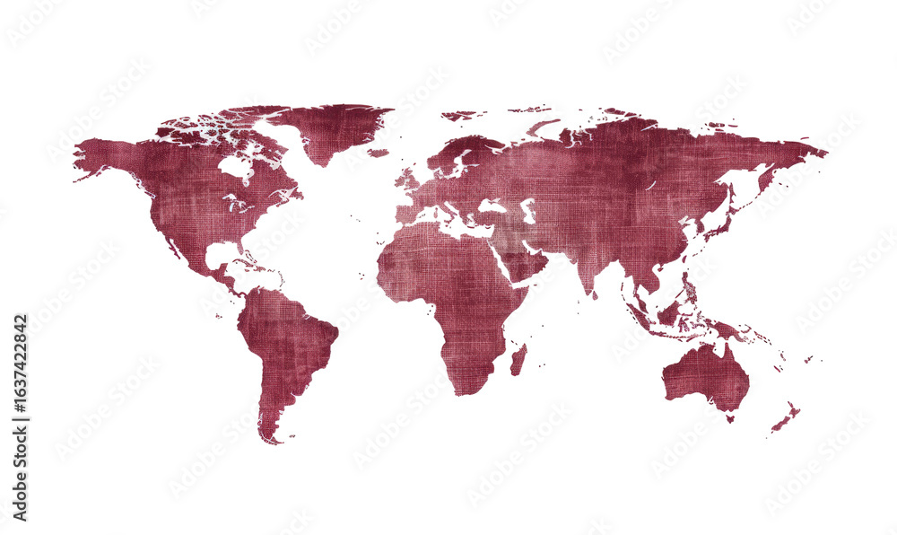 World map, muted reddish-brown, textured, outlined in red World map, muted reddish-brown, textured, outlined in red