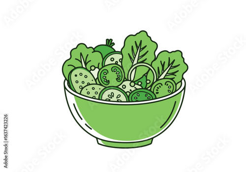 Veggie salad of tomatoes, cucumbers, lettuce, and onion in bowl against white backdrop