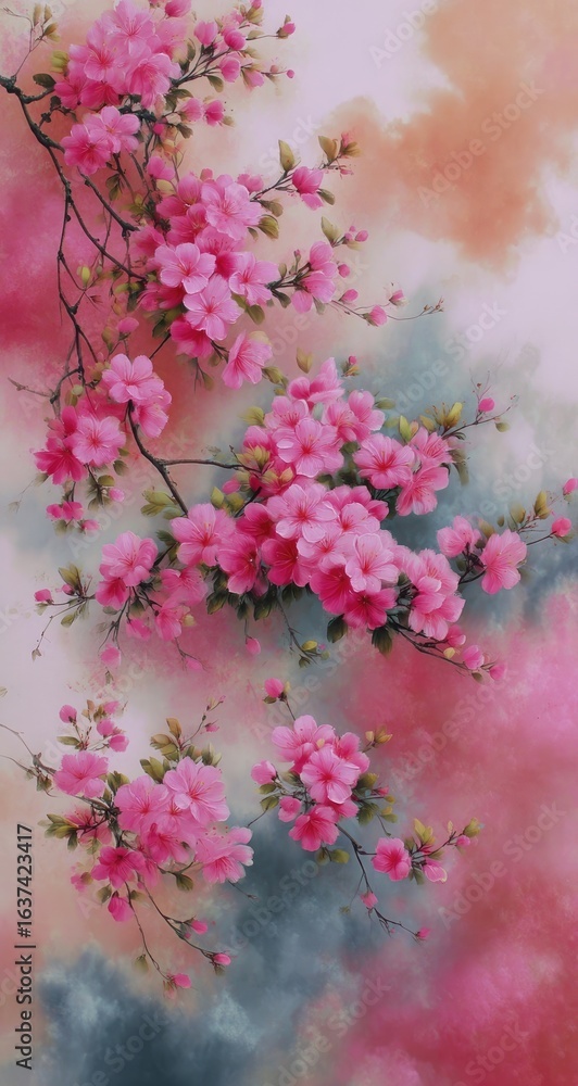 Fototapeta premium Pink blossoms against a soft, watercolor backdrop
