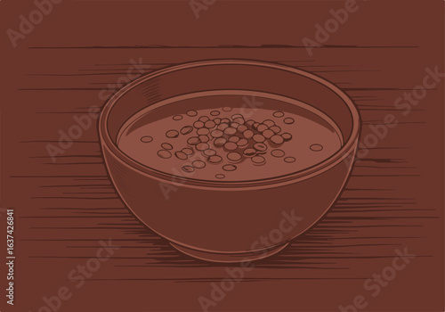 Beans being cooked in a bowl on the table, illustration for a recipe