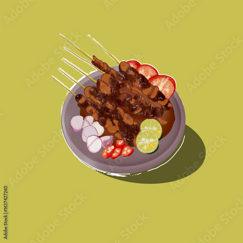 Illustration of Indonesian Traditional Food called Sate