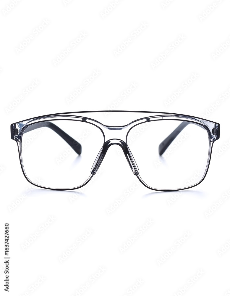 Fototapeta premium Rectangular, clear safety glasses with a dark gray frame