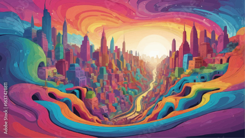 abstract painting of the city