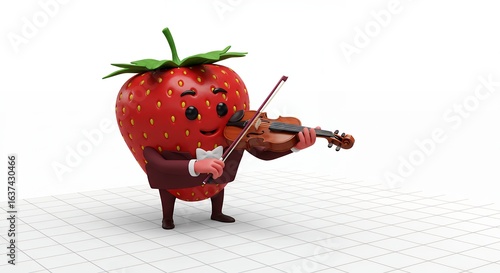 Strawberry cartoon playing violin