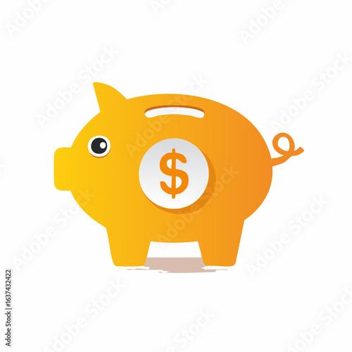 An orange piggy bank illustration with a dollar coin, symbolizing savings, investment, and financial planning concepts on an isolated white background