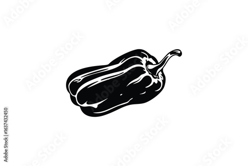 colorful vibrant crisp clean stylish elegant modern detailed professional high quality A Black Silhouette of a Pepper in a Minimalist Style with a Solid White Background