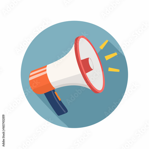 Announcing important news and information with a megaphone on a blue circular background