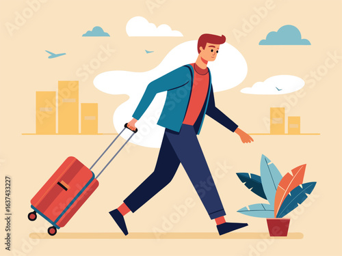 Man Pulling Suitcase Heading to Business Trip