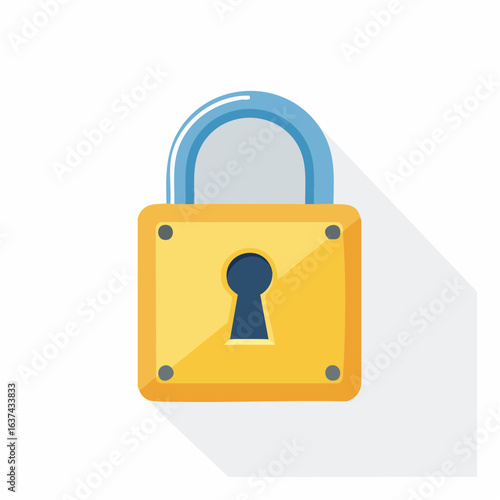 Modern vector icon of a classic yellow padlock with a blue shackle, representing digital data protection, confidential information, and secure access online